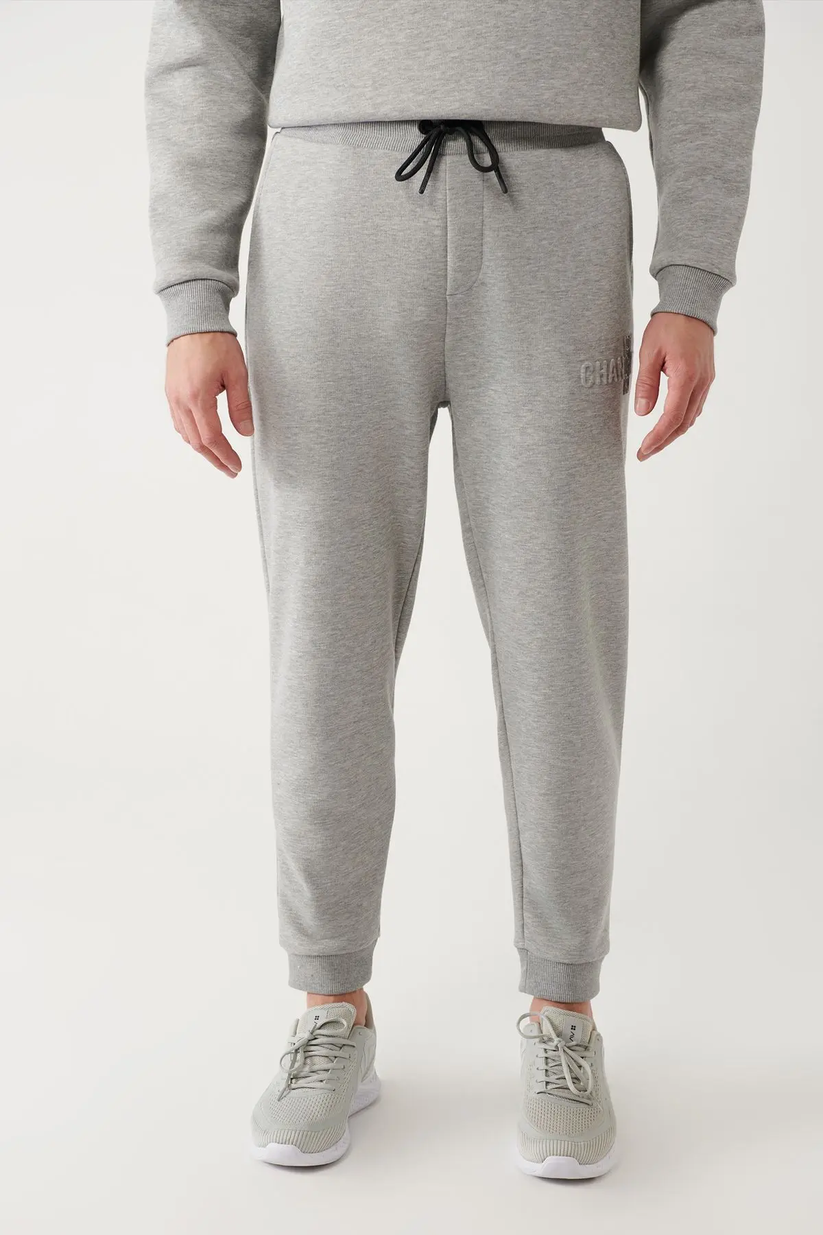 Erkek Gri Jogger Eşofman Altı Beli Bağcıklı 3 Iplik Şardonsuz Paçası Lastikli Regular Fit A32y3464