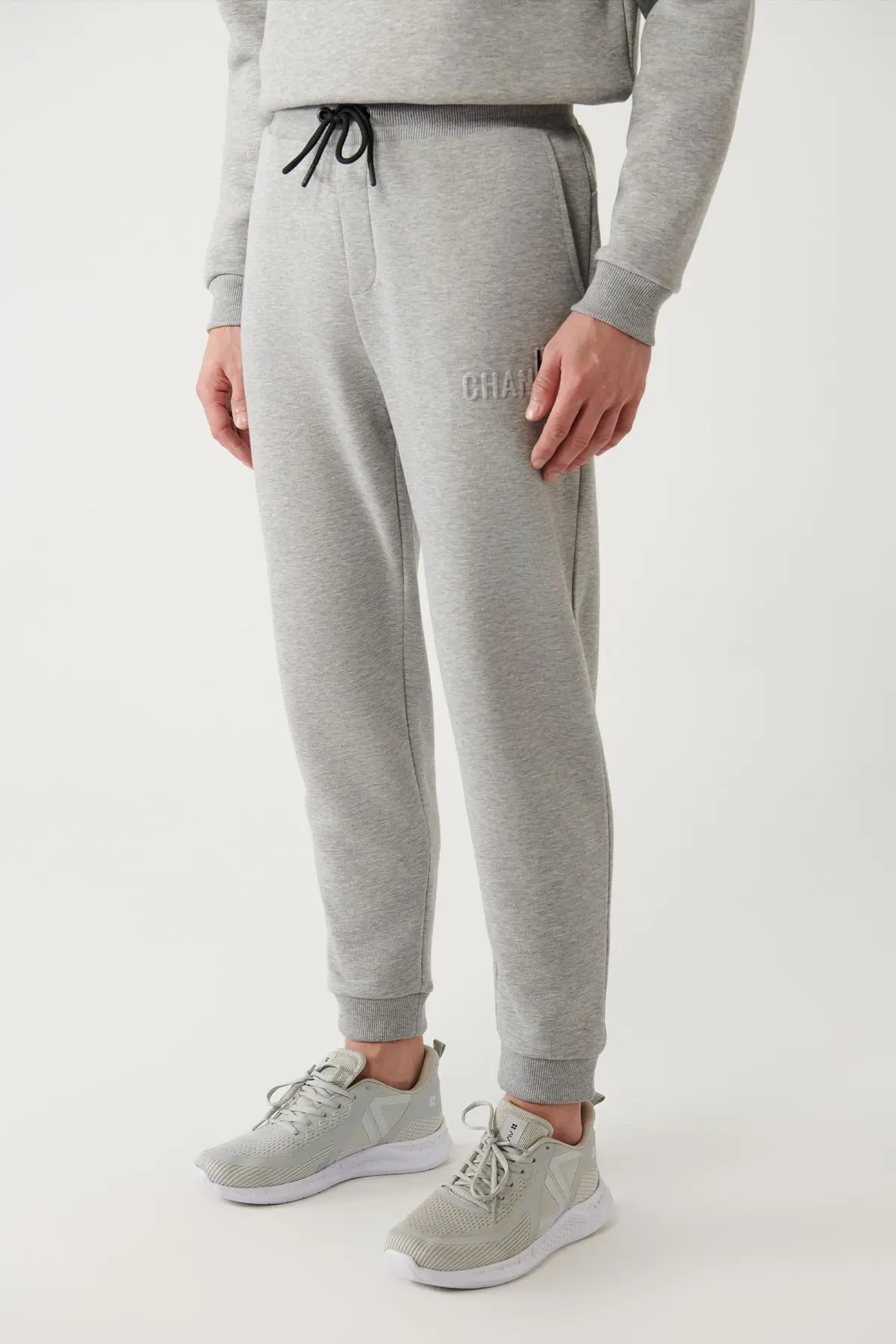 Erkek Gri Jogger Eşofman Altı Beli Bağcıklı 3 Iplik Şardonsuz Paçası Lastikli Regular Fit A32y3464