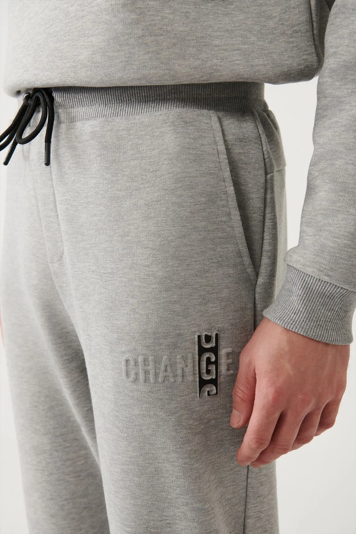 Erkek Gri Jogger Eşofman Altı Beli Bağcıklı 3 Iplik Şardonsuz Paçası Lastikli Regular Fit A32y3464