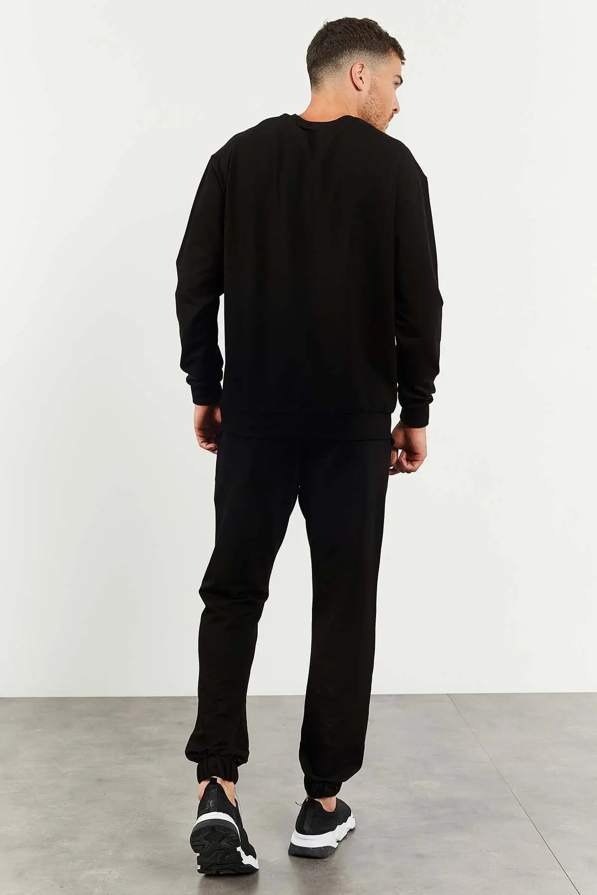 Siyah Casual O Yaka Lastik Paça Erkek Oversize Eşofman Takımı - 85120