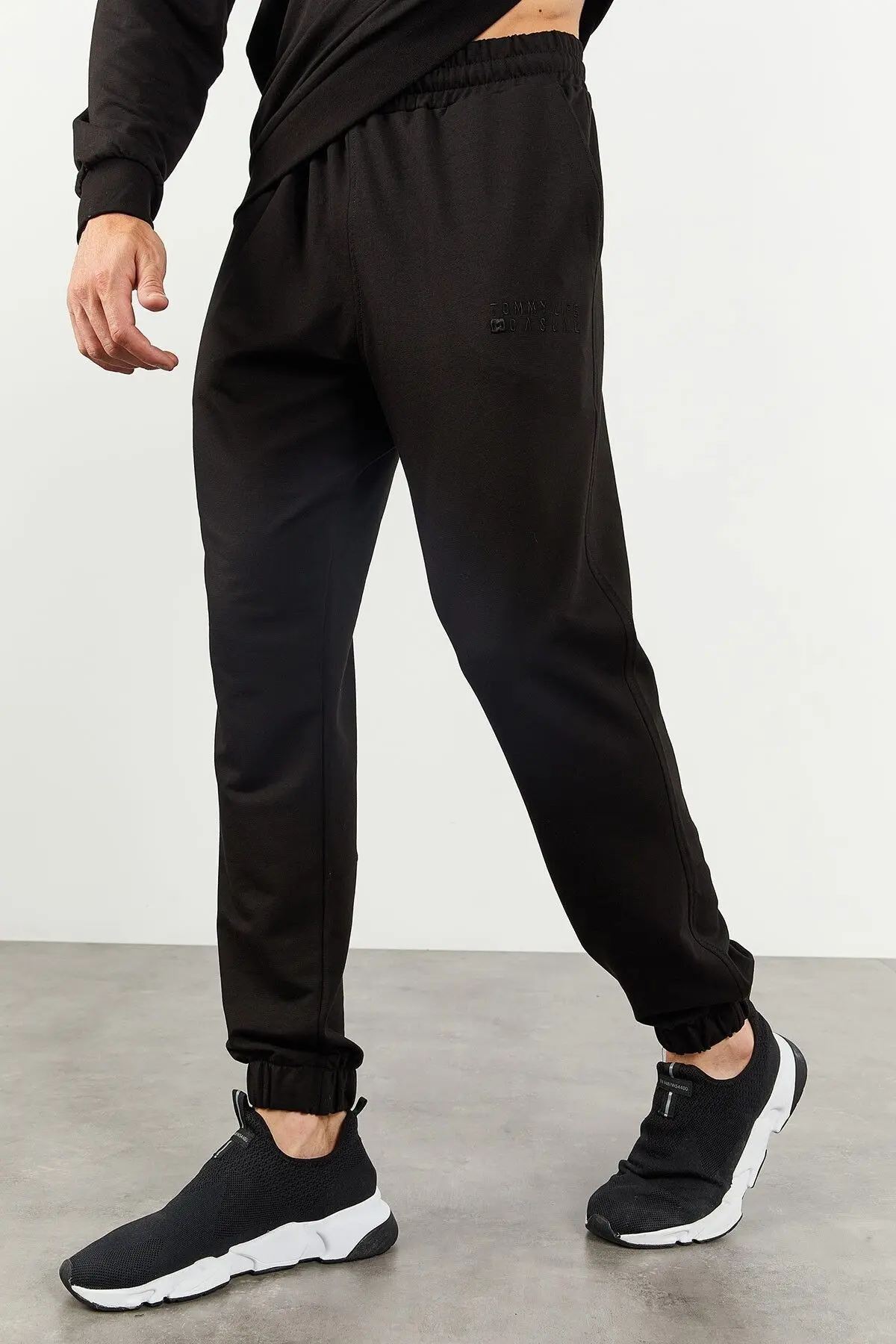 Siyah Casual O Yaka Lastik Paça Erkek Oversize Eşofman Takımı - 85120