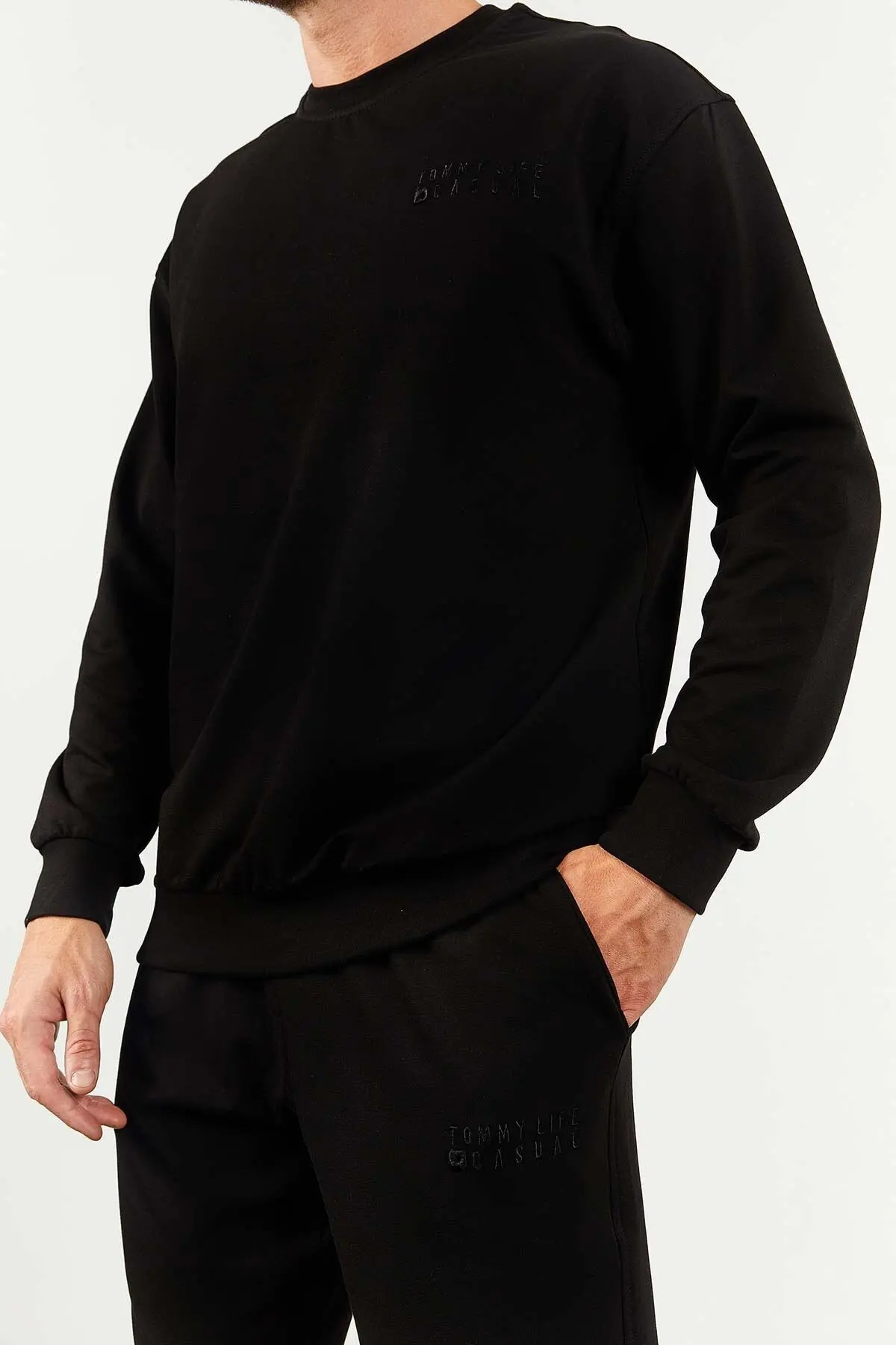 Siyah Casual O Yaka Lastik Paça Erkek Oversize Eşofman Takımı - 85120