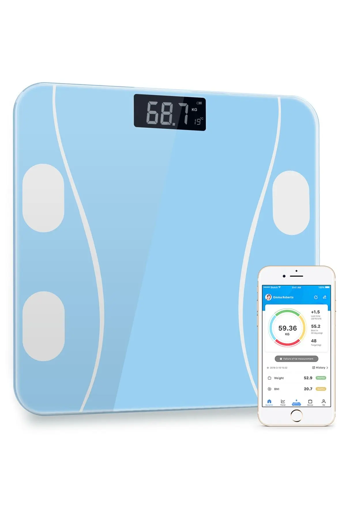 comedones Dijital Baskül Yağ Su Kas Vücut Kitle Endeksi Kilo Ölçer Tartı