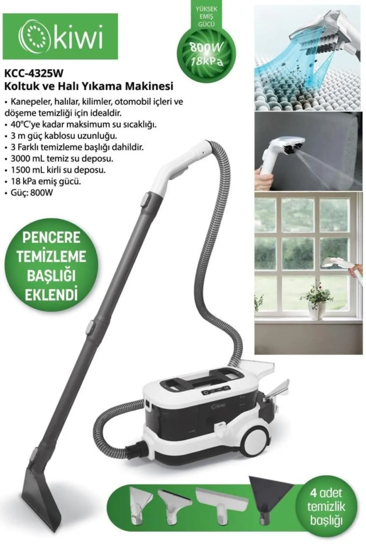 4325w Yeni Ekstra Pencere Temizleme Aparatlı Koltuk Halı Yıkama Ve Leke Çıkartma Makinesi