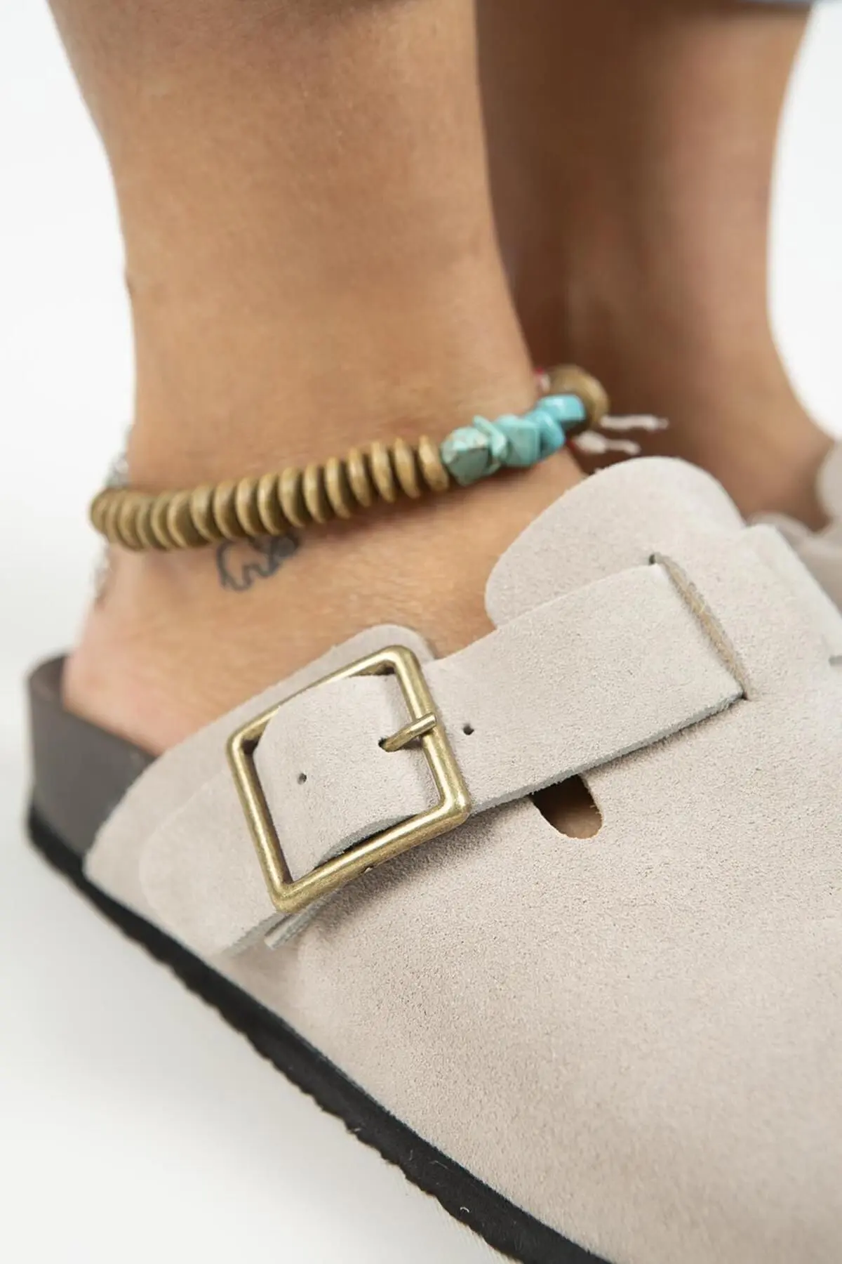 Zeta 2 Kadın Deri  Hakiki Deri Kemerli Tokalı Sabo Bej Terlik