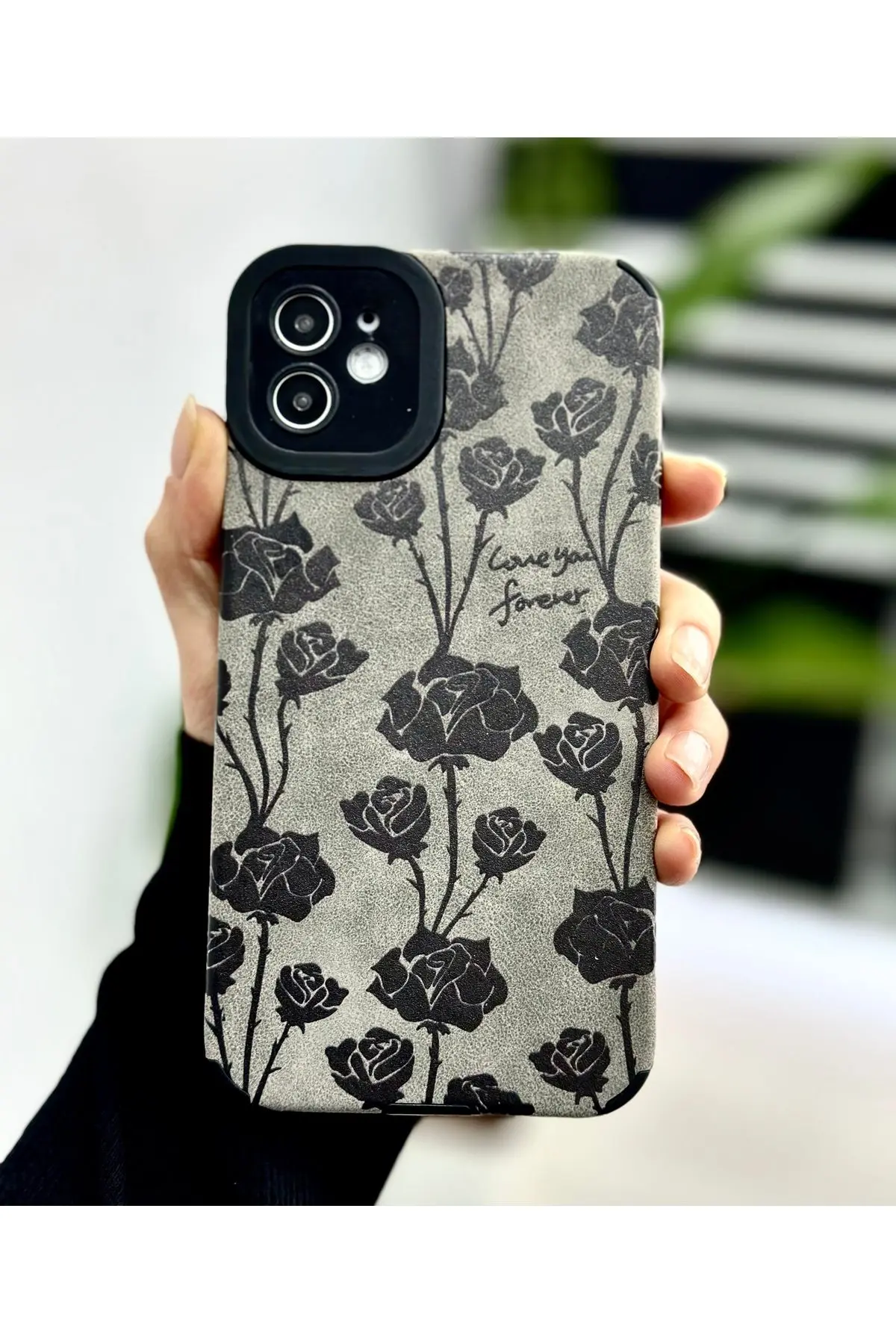 Iphone 11 Uyumlu Alcantara Gül Tasarımlı Yumuşak Silikon Kamera Korumalı Kılıf