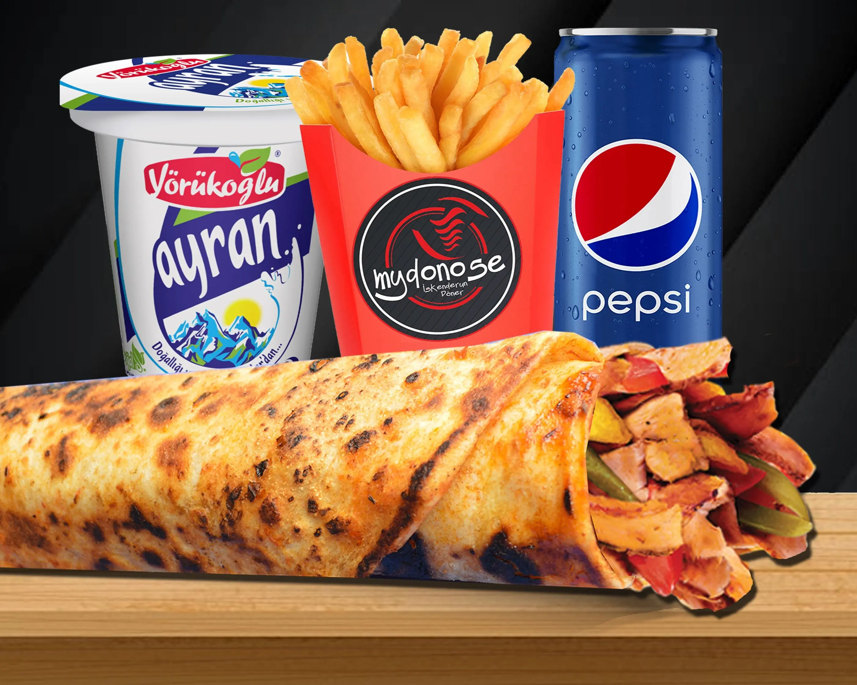 Cheddarlı Tavuk Döner Dürüm Menü