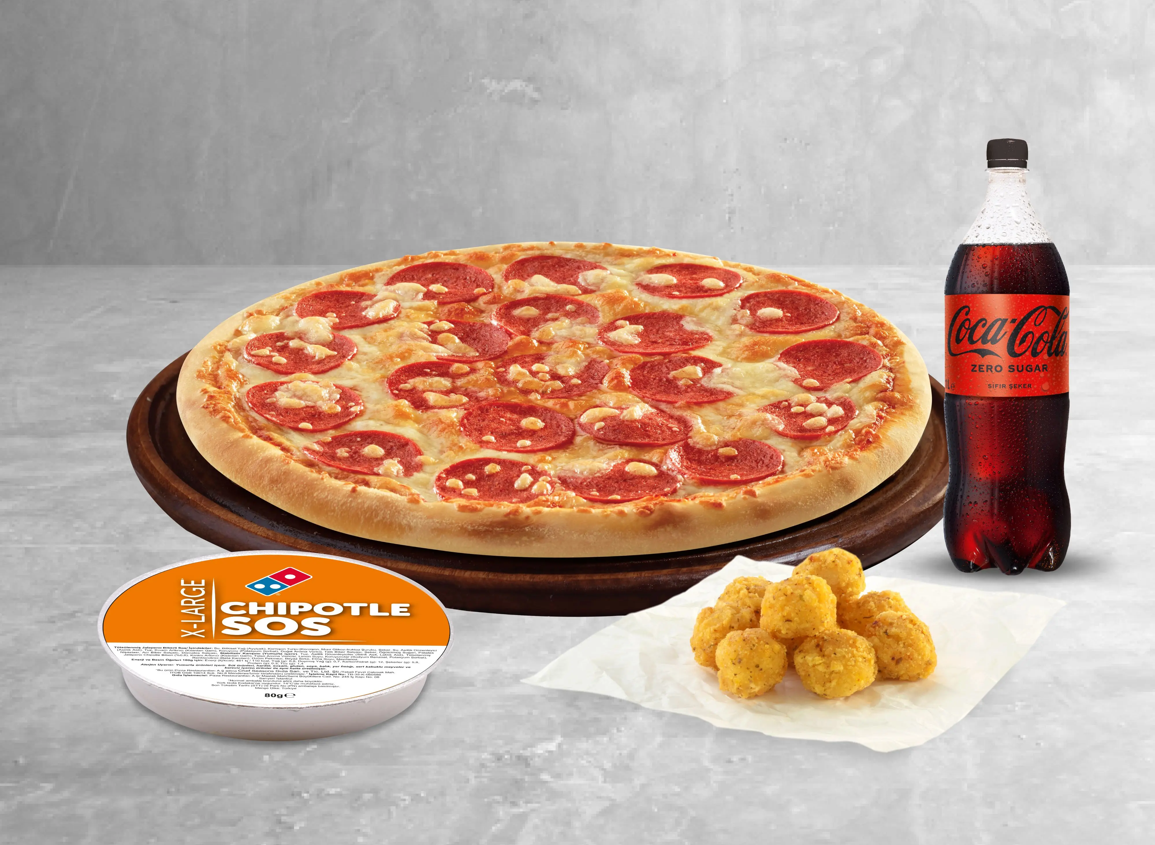 Büyük Boy Pizza + Tavuk + X-Large Sos + Litrelik İçecek